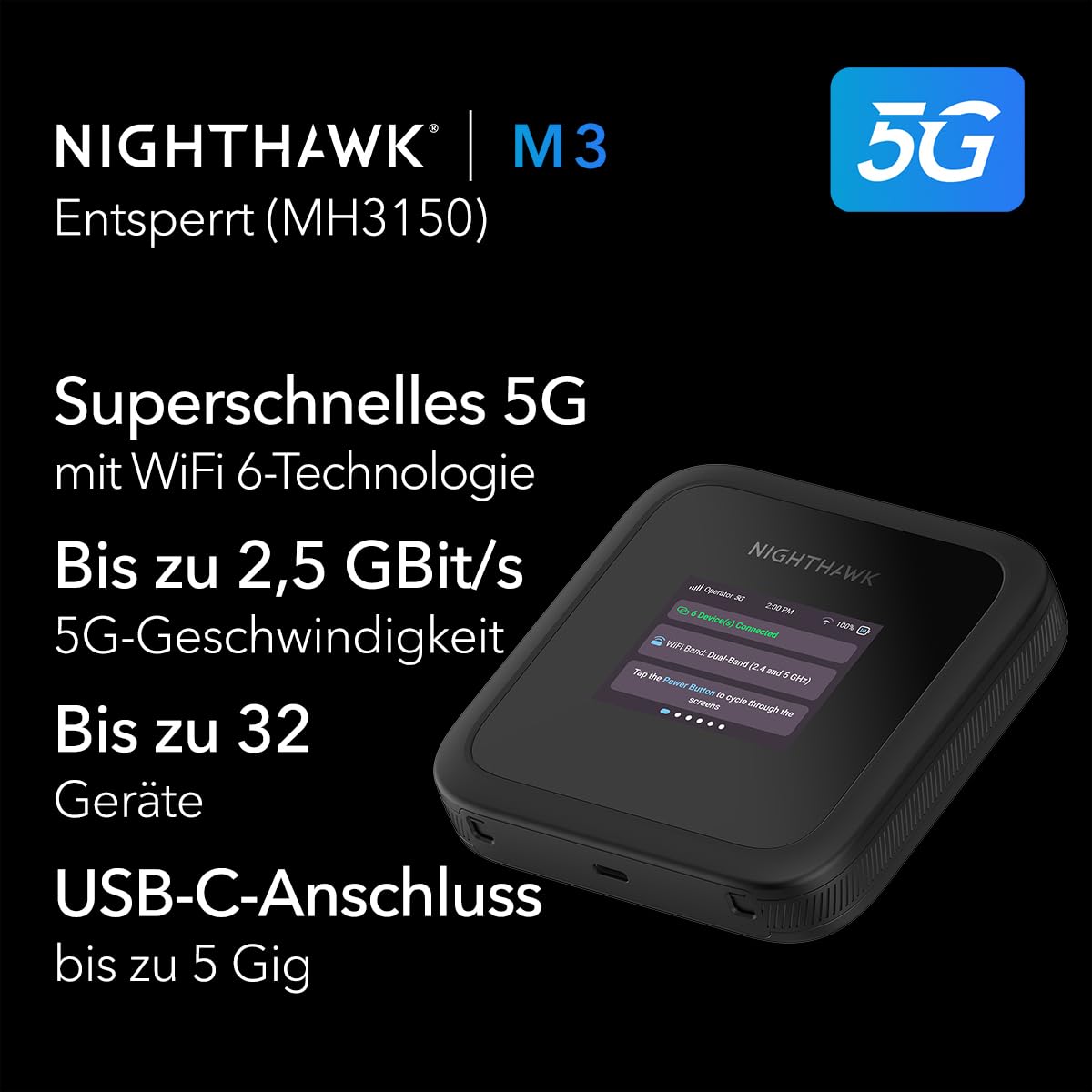 NETGEAR Nighthawk M3 Mobiler WLAN-Router 5G – 2,5 Gbit/s, SIM-Entsperrt